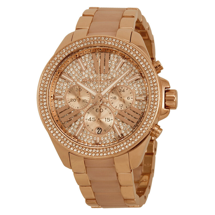 Michael Kors Wren rose gold chronograph watch with crystal pave dial and matching bracelet