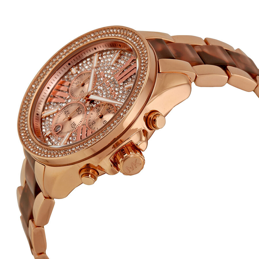 Michael Kors Wren Chronograph Pave Dial Rose Gold-tone and Tortoise Acetate Women's Watch - MK6159
