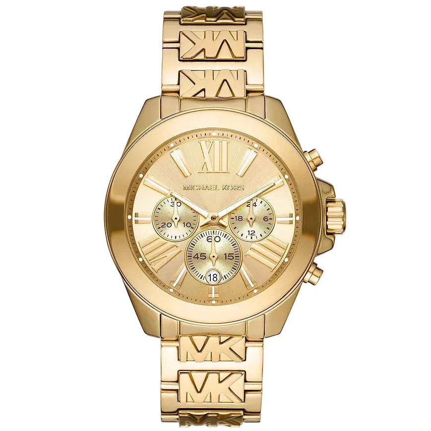 Michael Kors Wren gold-tone women's watch with chronograph subdials and Roman numeral dial
