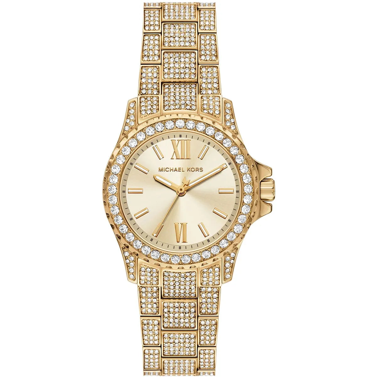 Mini Everest gold-tone watch with crystal-pavé bezel, champagne dial, and Roman numeral indices