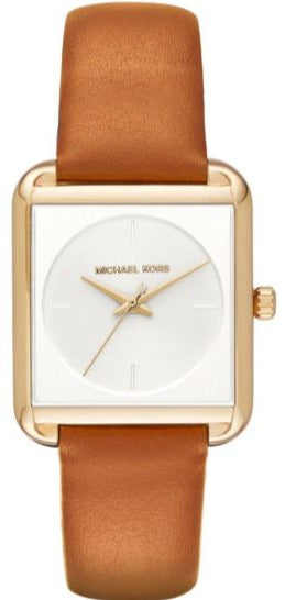 Michael Kors Lake MK2584 women's watch with white dial, gold case and light brown leather strap