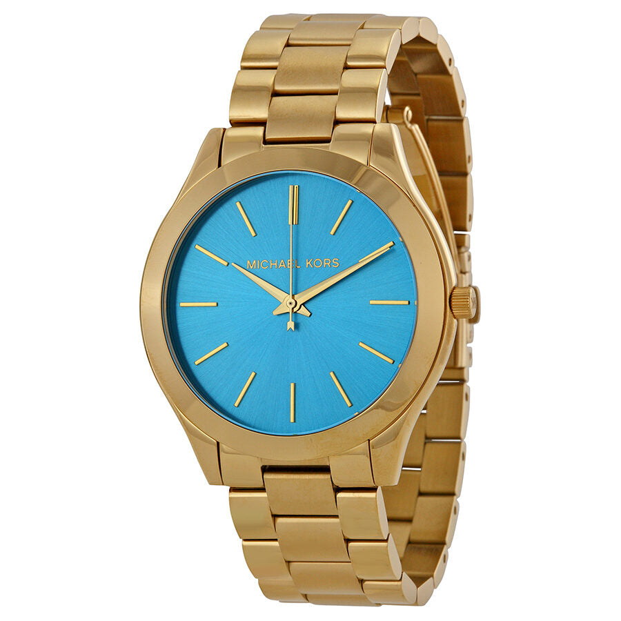 Michael Kors Runway blue dial gold-tone women's watch with matching bracelet
