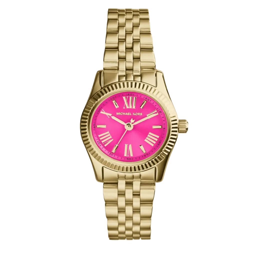 Michael Kors Mini Lexington gold-tone watch with pink dial and Roman numerals
