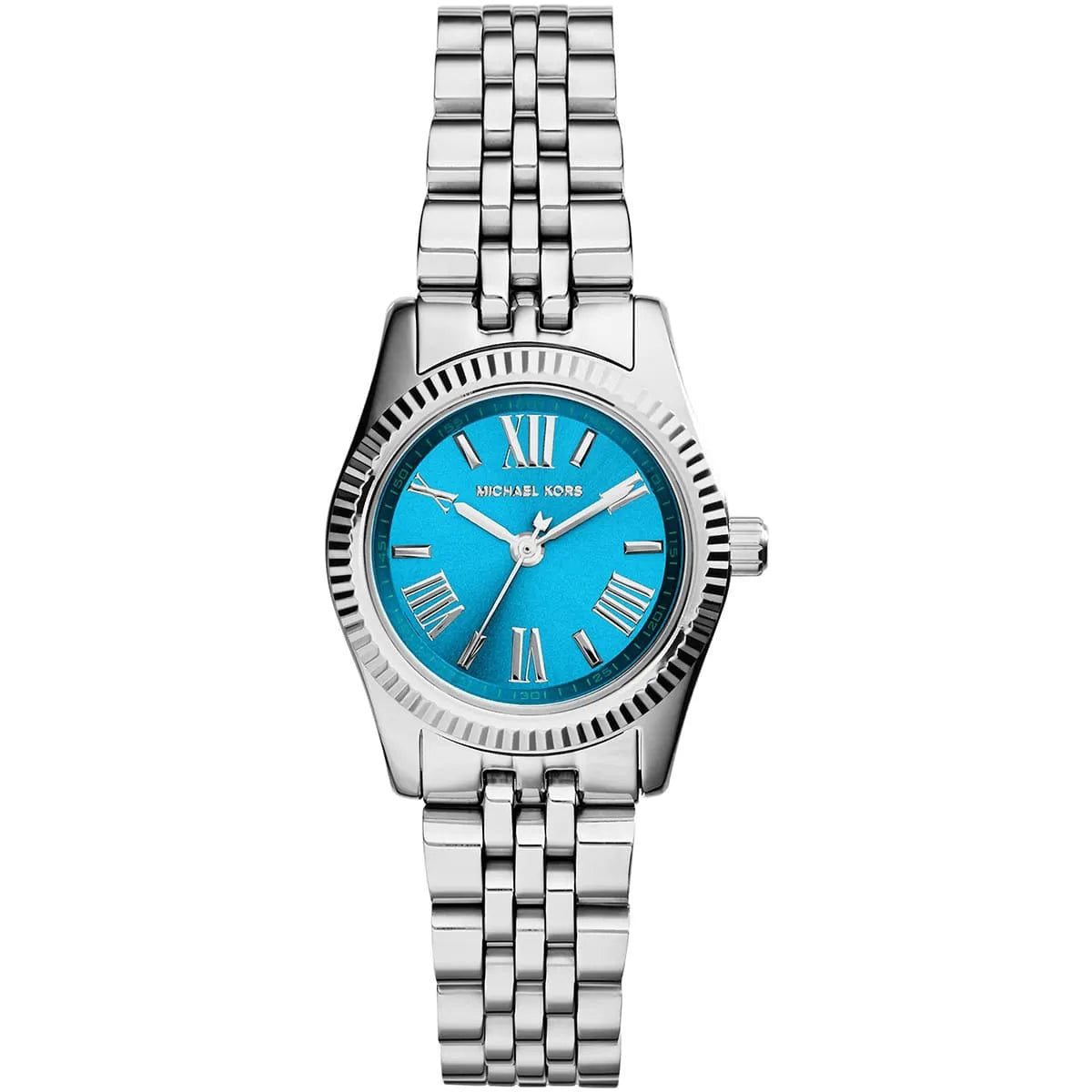 Michael Kors Lexington MK3328 women's watch with turquoise blue dial and silver metal strap