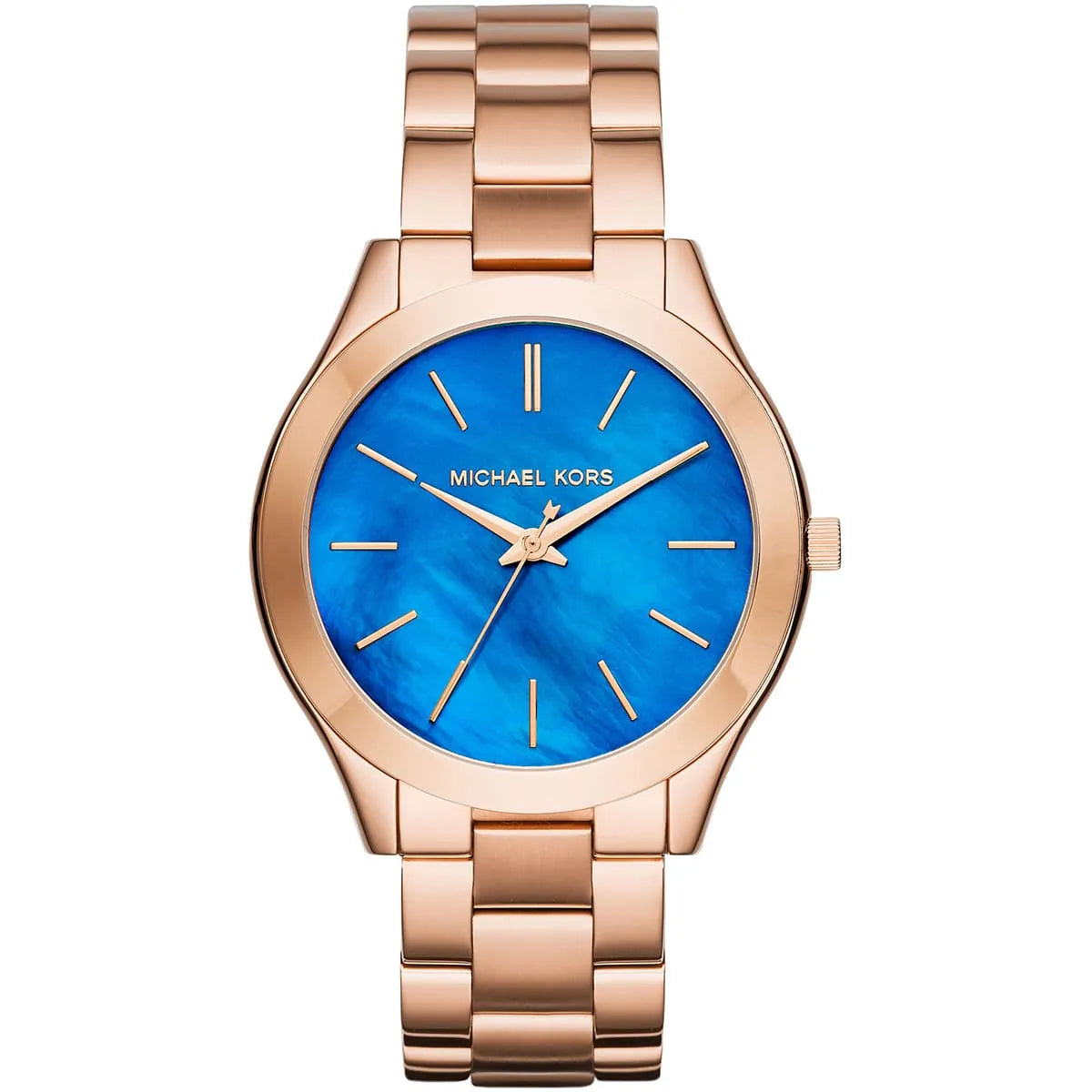 Michael Kors Slim Runway Quartz Blue Dial Rose Gold Steel Strap Women's Watch - MK3494