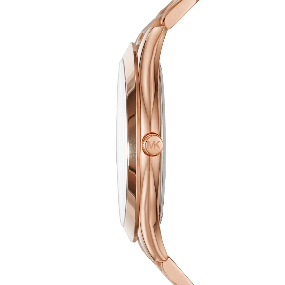 Michael Kors Slim Runway MK3494 side profile showing case thickness and rose gold finish