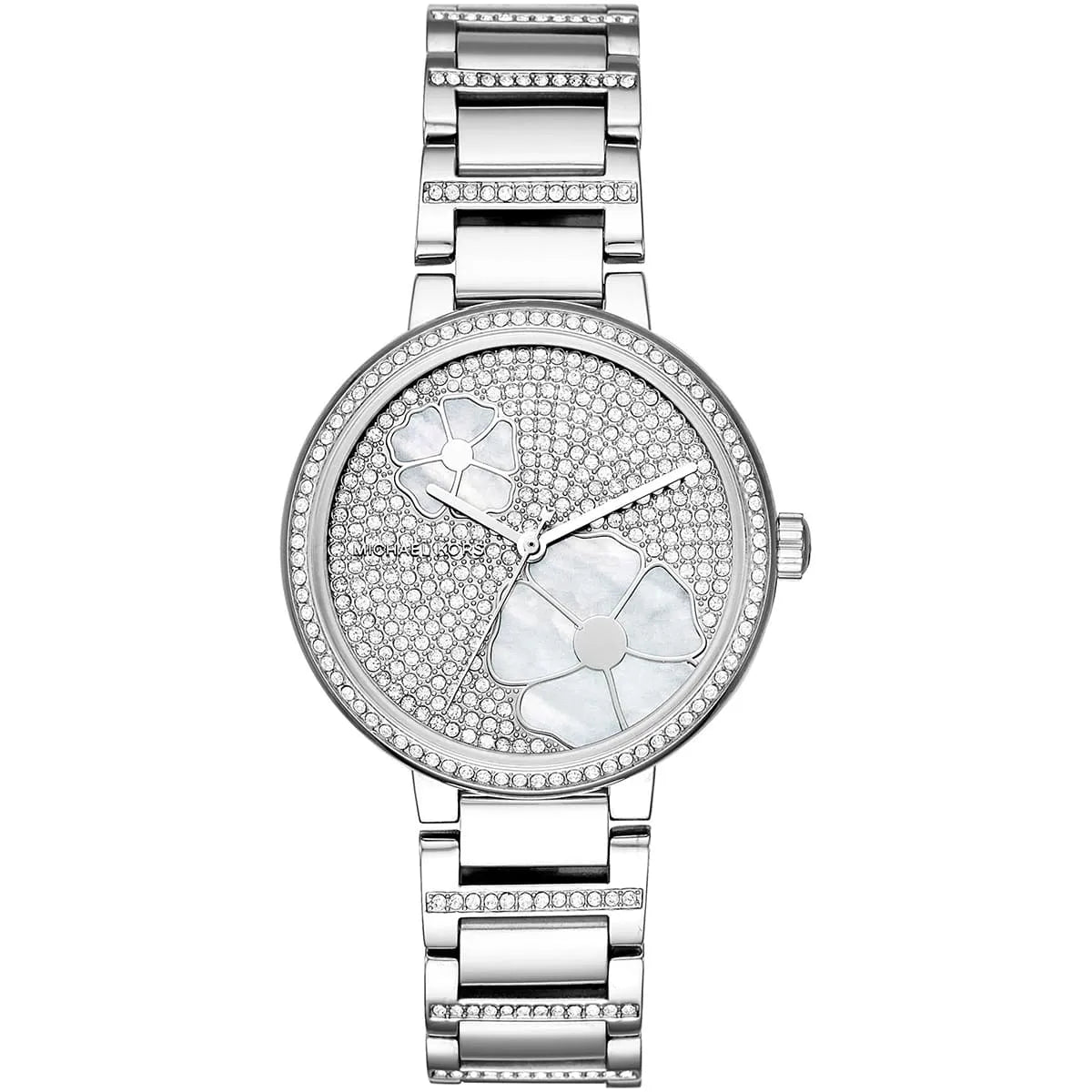 Michael Kors Courtney MK3835 silver pavé dial with crystal bezel and metal bracelet