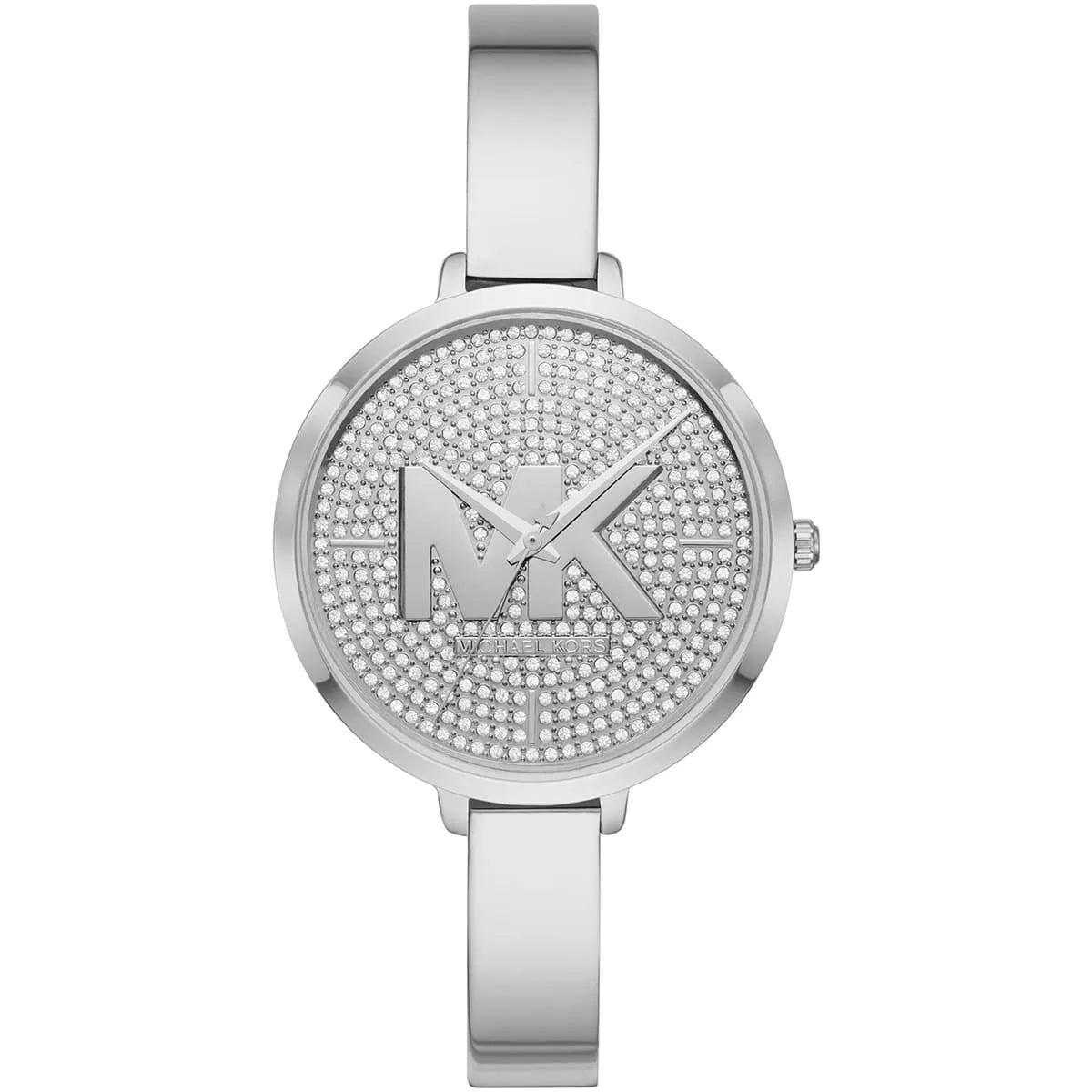 Michael Kors Charley women's watch with silver crystal pavé dial and silver metal bangle strap