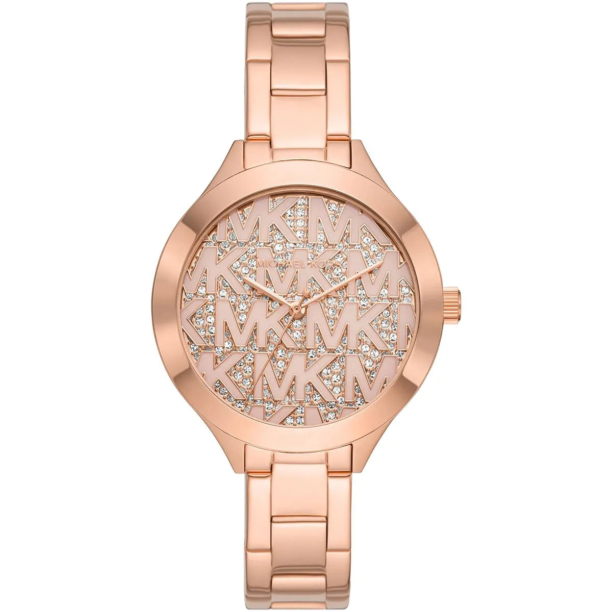 Michael Kors Slim Runway rose gold women's watch with crystal-paved dial and matching rose gold bracelet