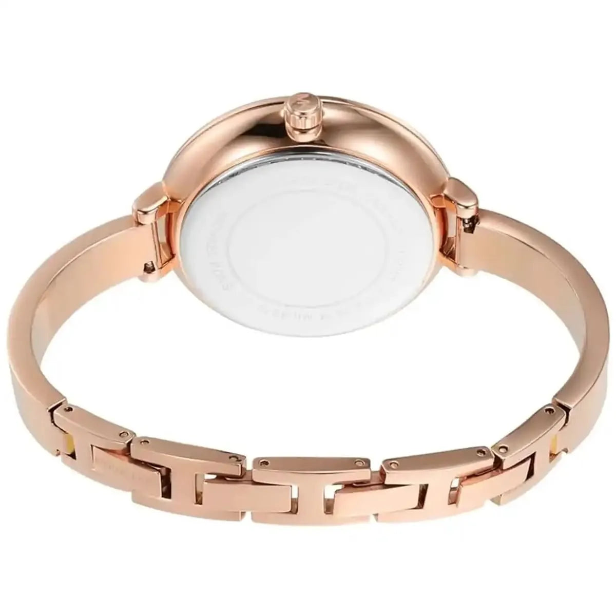 Back view of MK4679 Naia watch showing rose gold stainless steel bracelet and case back