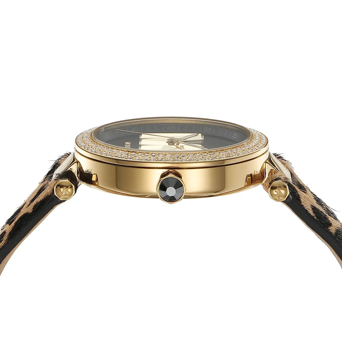 Michael Kors Parker Pavé Gold Bezel Brown/Black Genuine Leather Women's Watch - MK4723