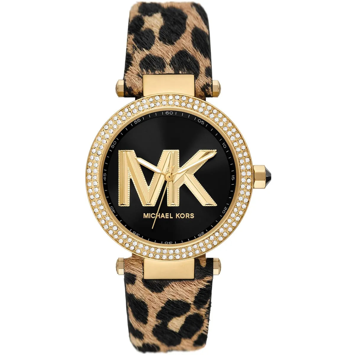 Michael Kors Parker Pavé Gold Bezel Brown/Black Genuine Leather Women's Watch - MK4723