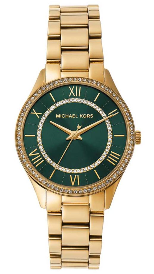 Michael Kors Lauryn gold women's watch with green dial and Roman numerals