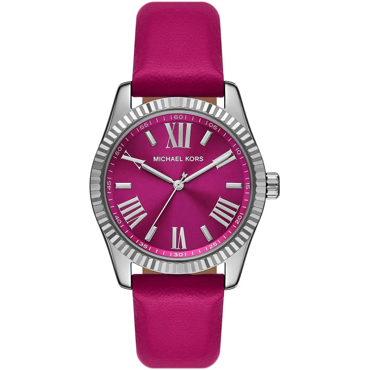 Michael Kors Lexington women's watch with magenta dial and pink leather strap