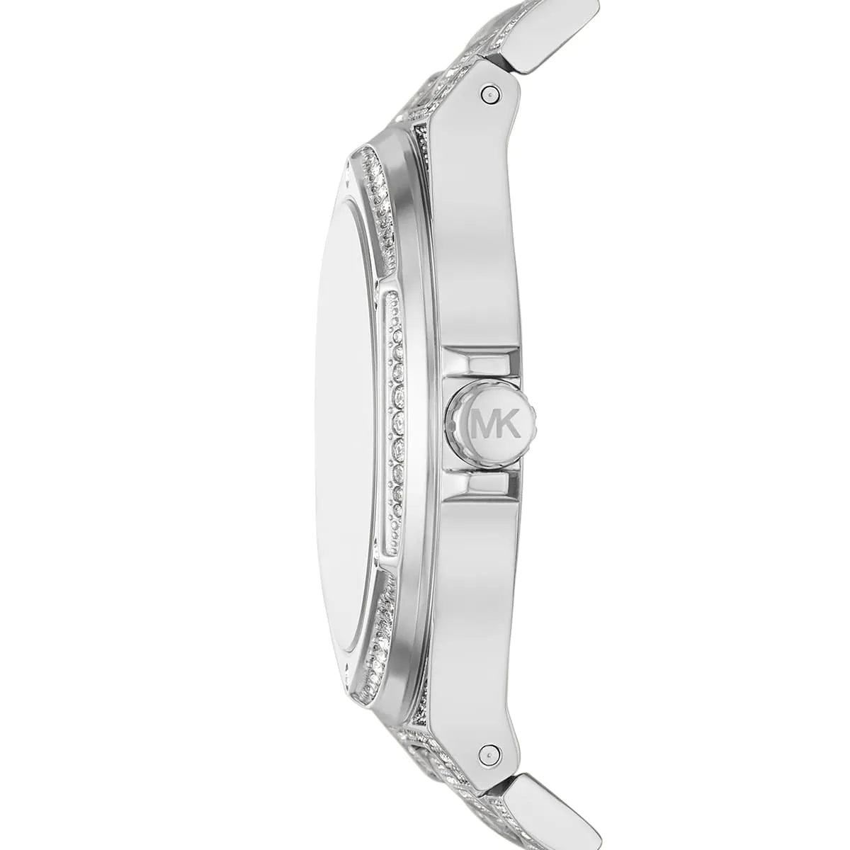 Michael Kors Lennox Pavé watch side profile showing crystal-set bezel and thin case design