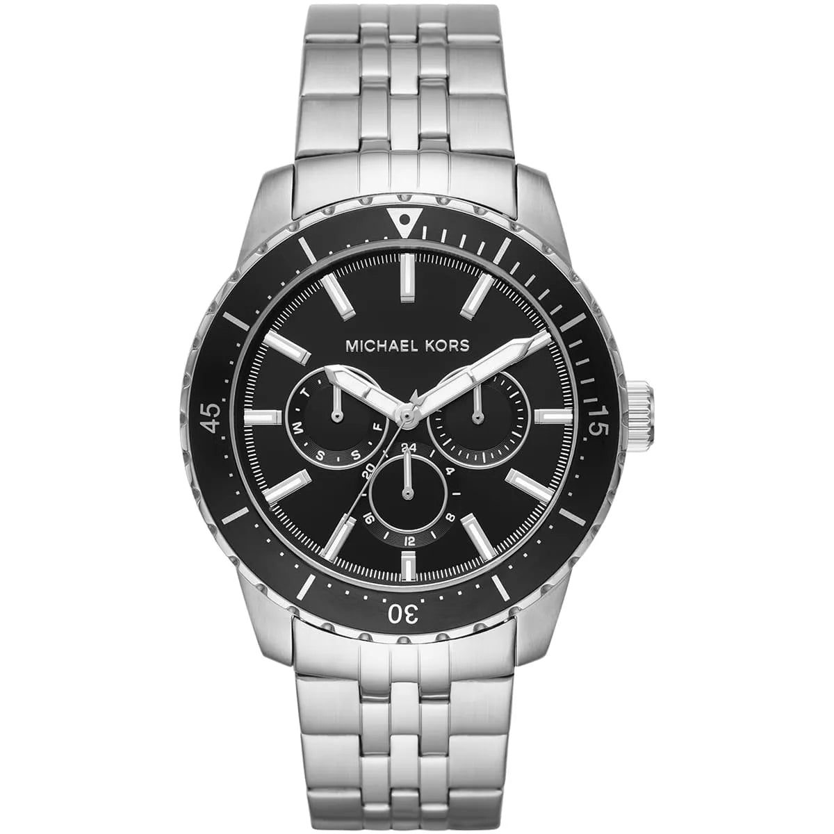 Michael Kors Cunningham black dial multifunction watch with silver stainless steel bracelet