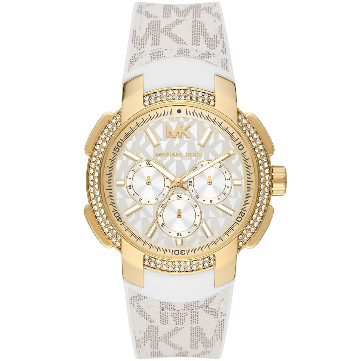 Michael Kors Sydney Pavé white dial multifunction watch with gold-tone case and crystal bezel