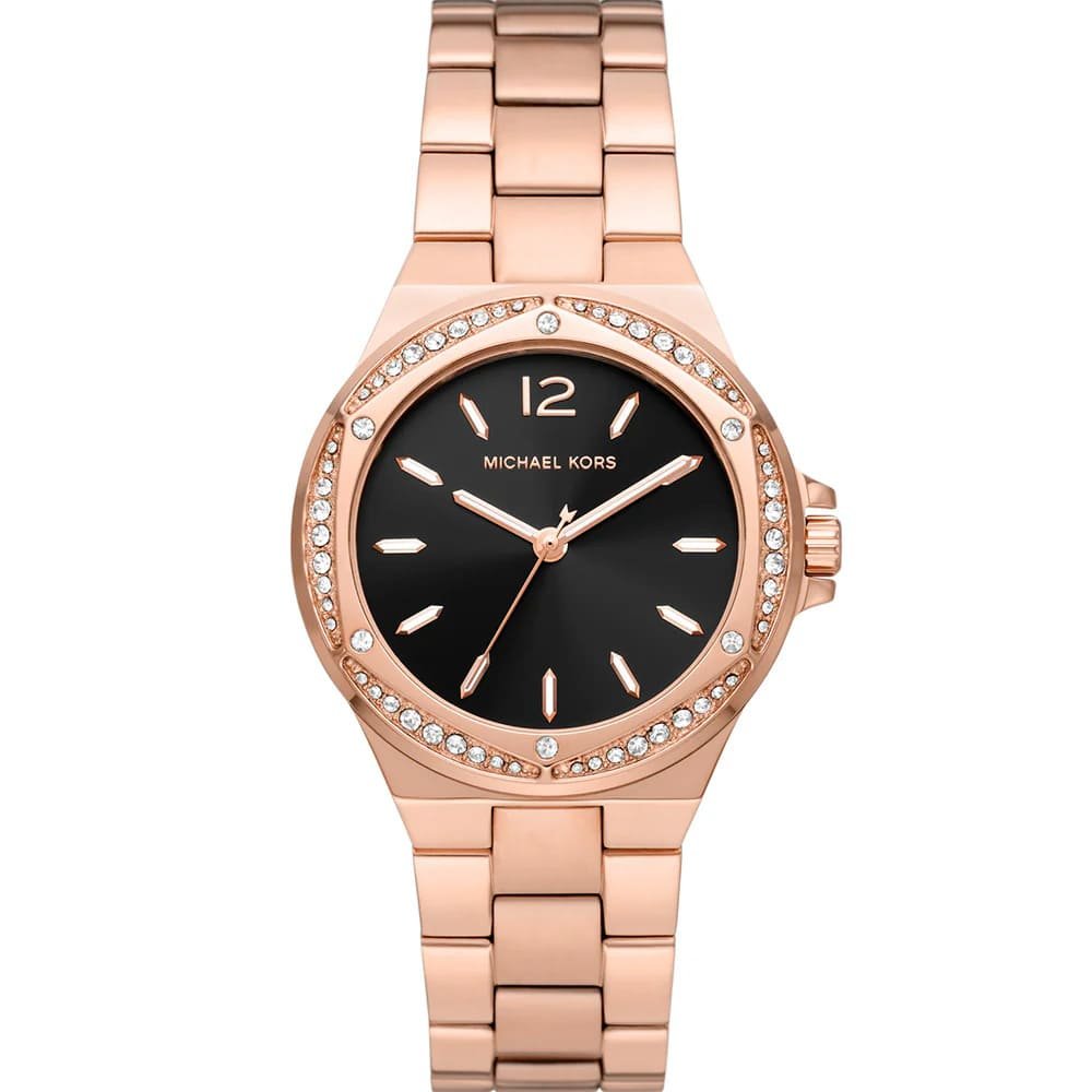 Michael Kors Lennox Pavé Black Dial Rose Gold Women's Watch - MK7233