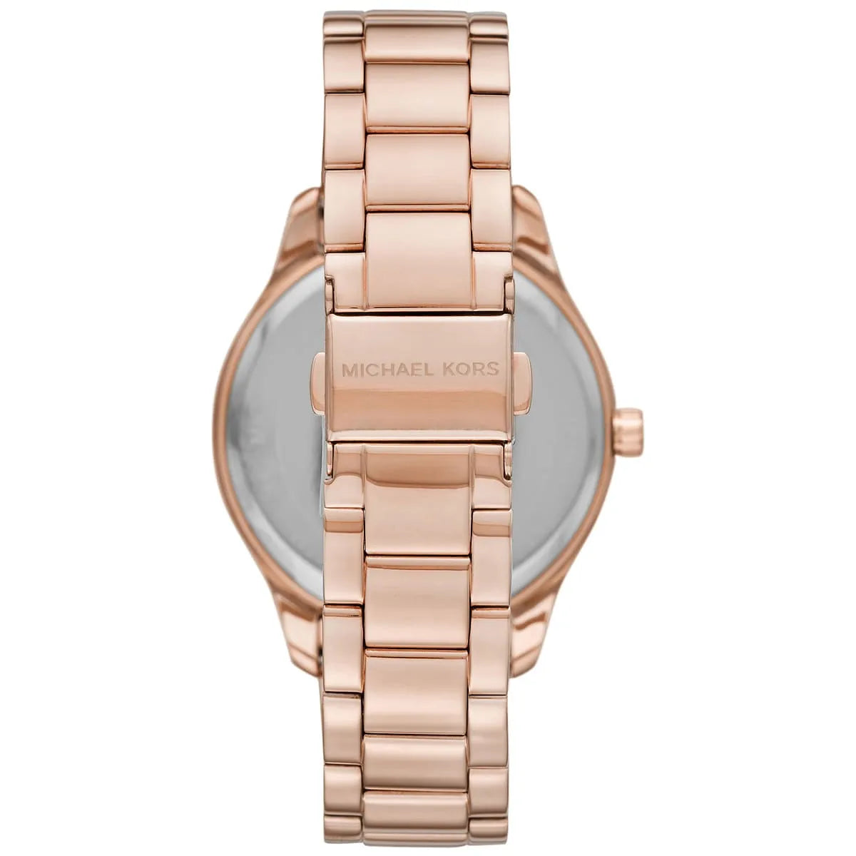 Michael Kors Layton MK7297 caseback with stainless steel rose gold bracelet and clasp