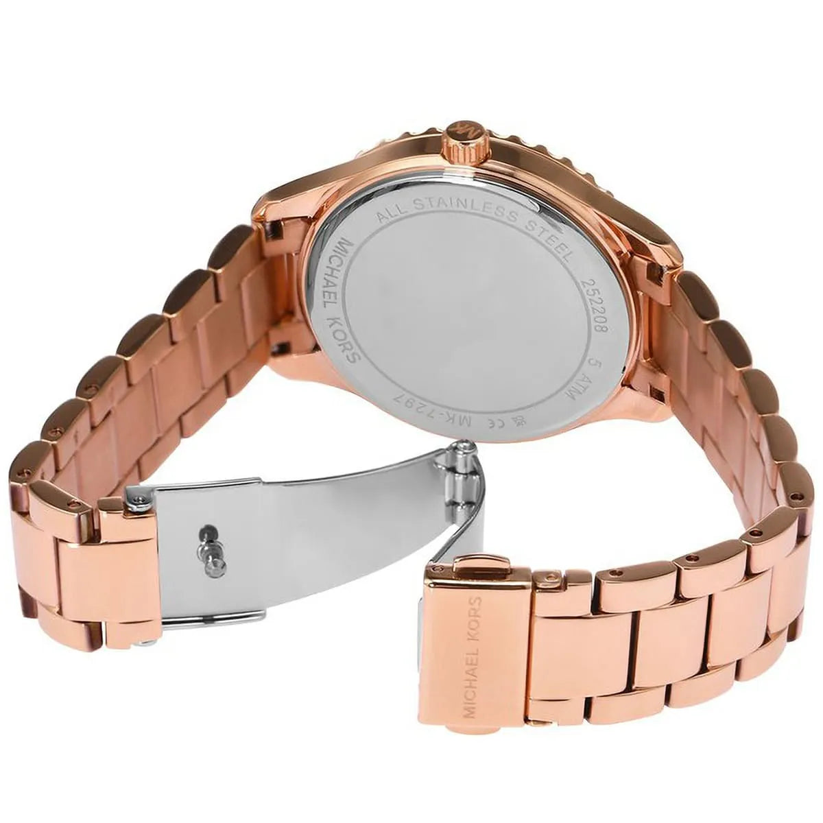 Michael Kors Layton MK7297 rose gold stainless steel link bracelet and fold-over clasp