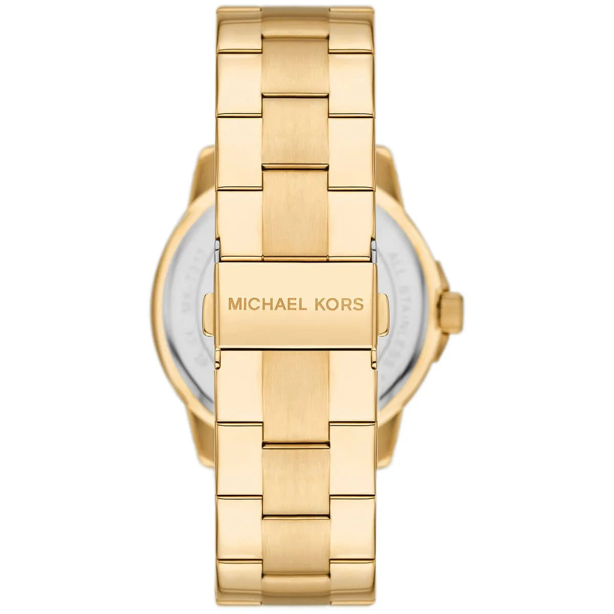 Michael Kors Brynn caseback view showing gold stainless steel bracelet