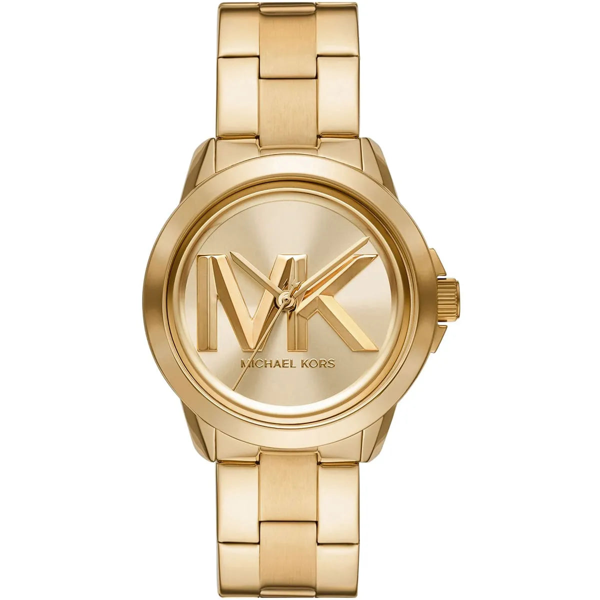 Michael Kors Brynn gold women's watch with large MK logo on gold dial