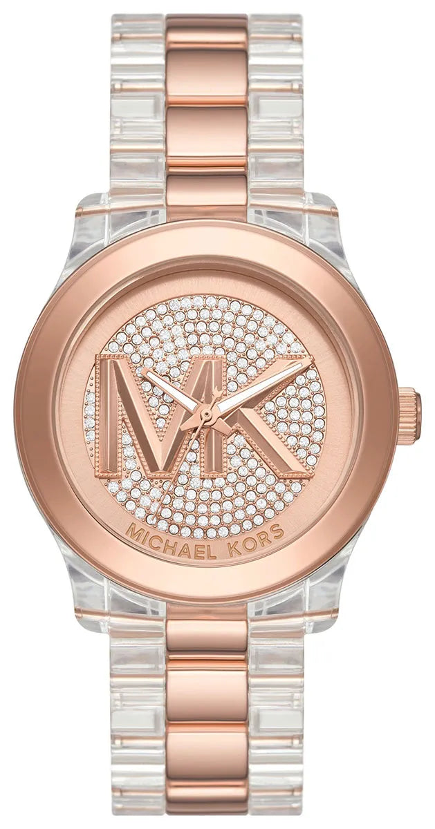 Michael Kors Runway Analog Crystals Rose Gold Dial Two Tone Steel Strap Watch for Women - MK7355