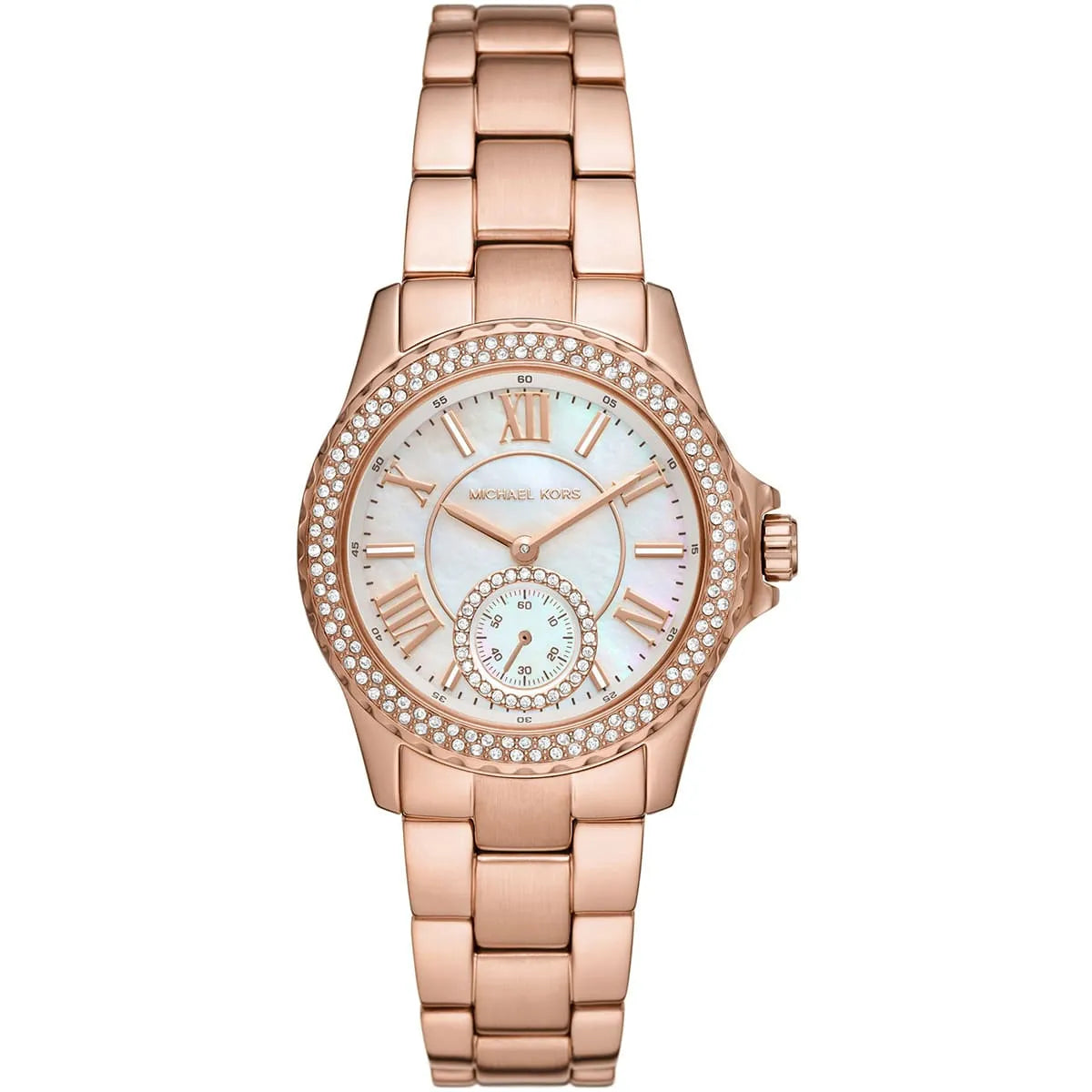 Michael Kors Mini Everest rose gold-tone women's watch with white mother-of-pearl dial and crystal-set bezel