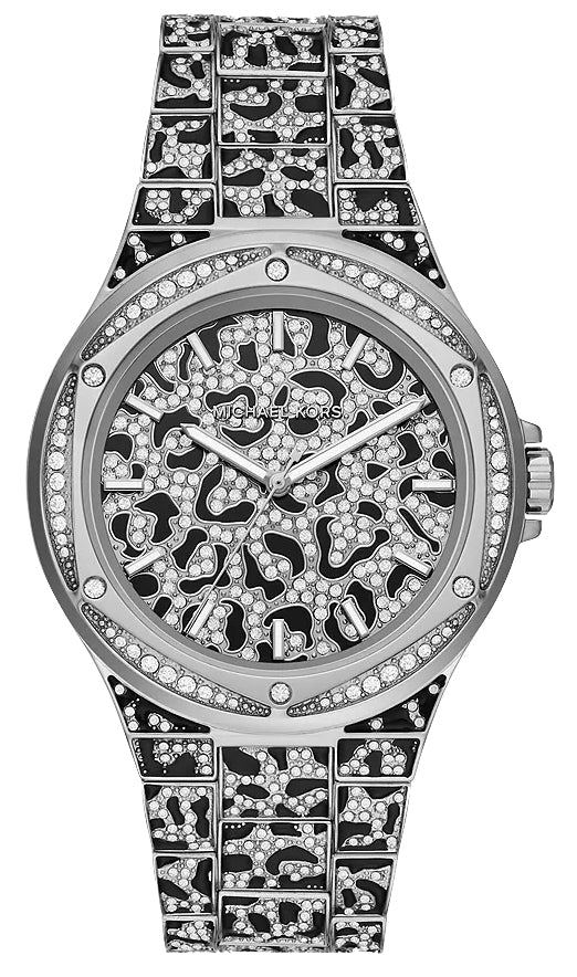 Michael Kors Lennox Pavé women's watch with patterned black and silver dial and strap