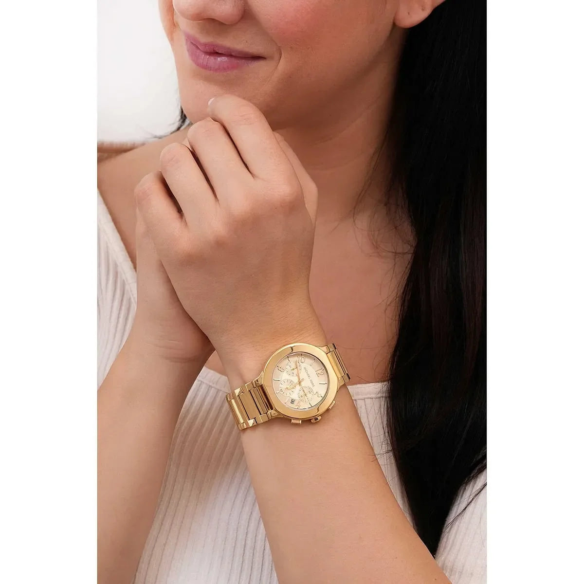Michael Kors Oversized Gramercy Chronograph Quartz Gold Dial Ladies Watch MK7520