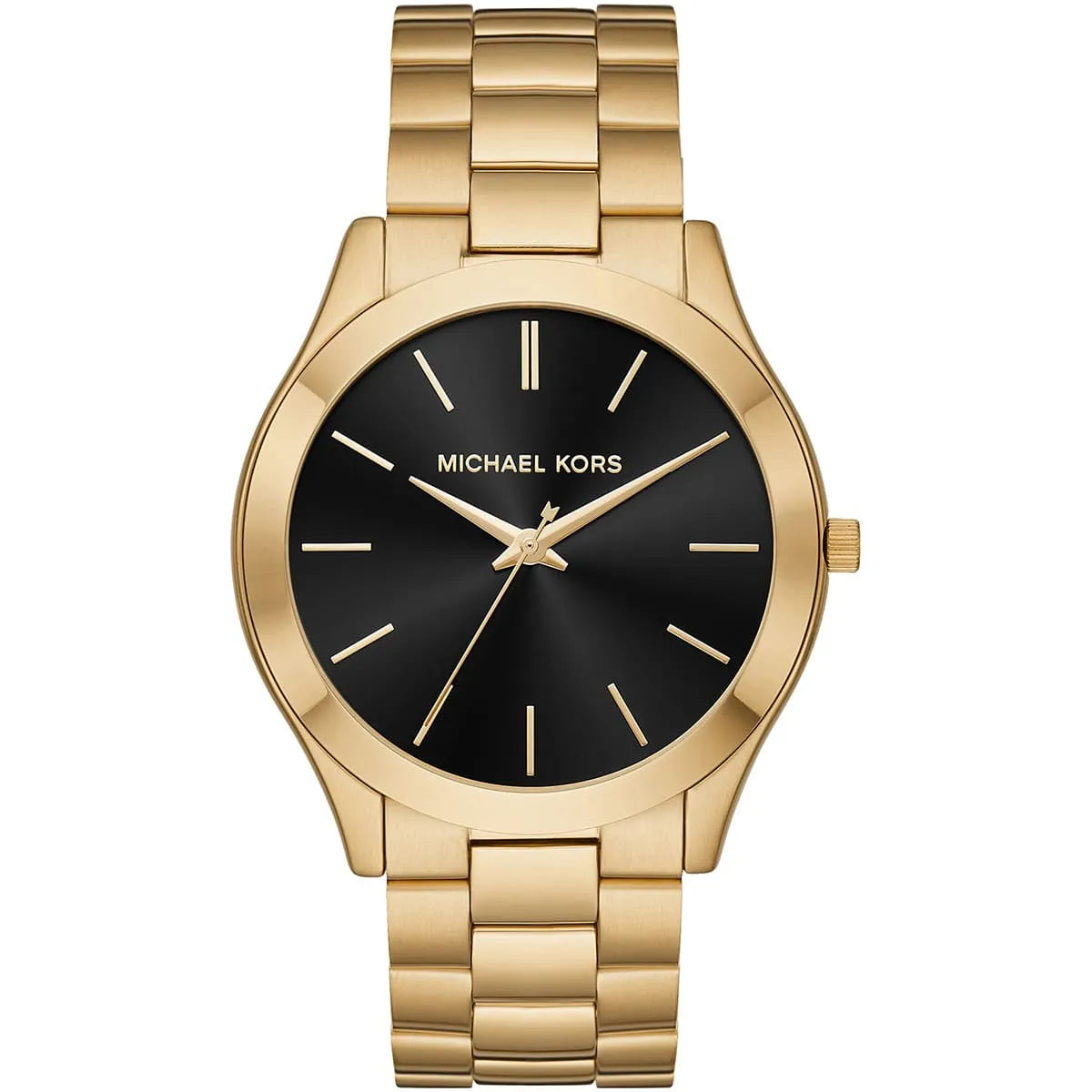 Michael Kors Runway MK8621 watch with black dial and gold stainless steel bracelet