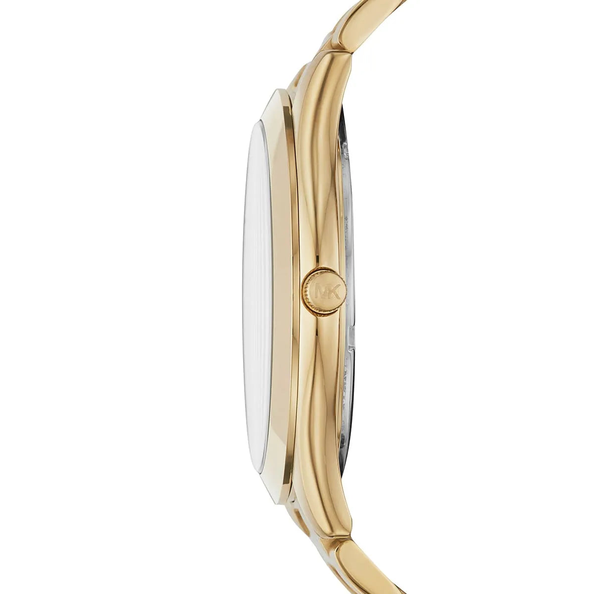 Michael Kors Runway MK8621 side view of case and crown in gold