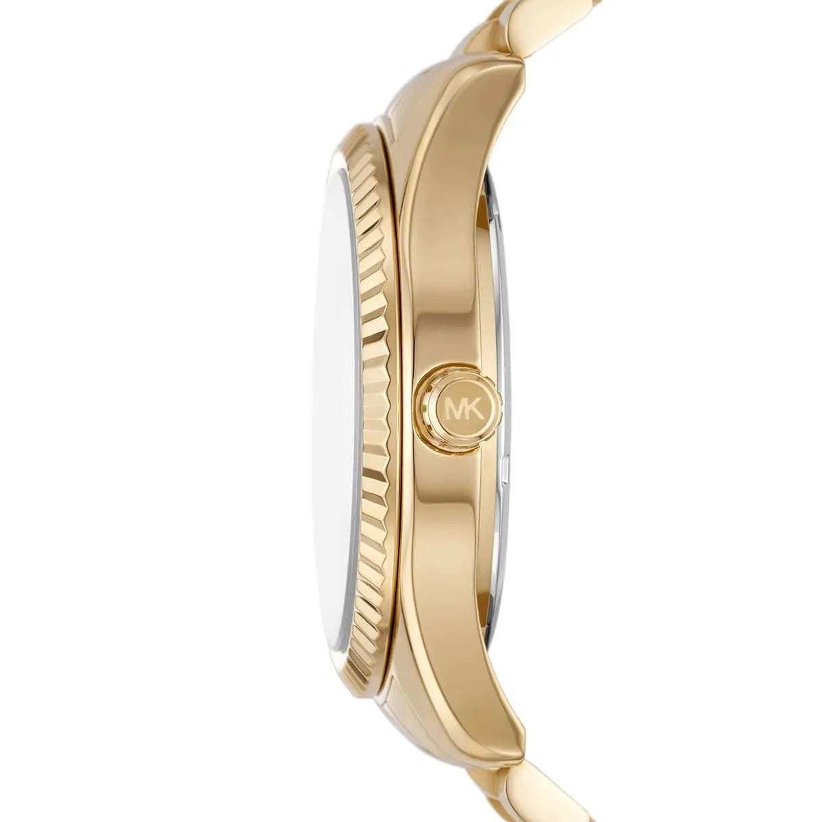 Michael Kors Lexington watch side view showing case profile and MK logo