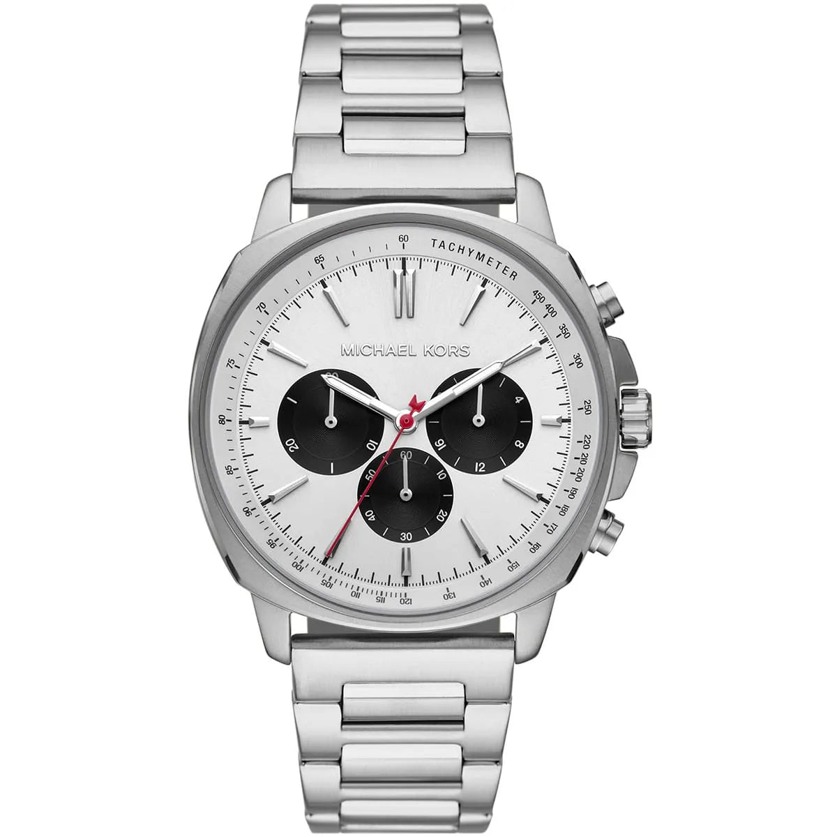 Michael Kors Sullivan silver-tone chronograph watch with white dial and black subdials