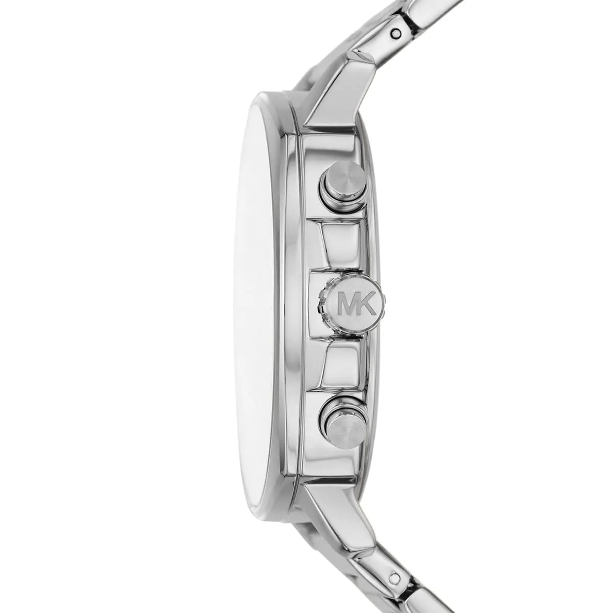Michael Kors Sullivan watch side profile showing chronograph pushers and MK logo