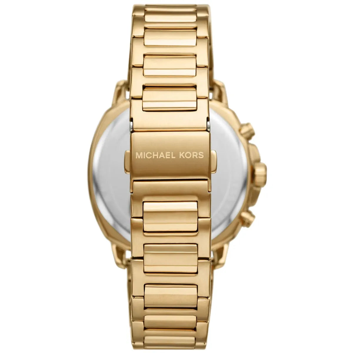 Michael Kors Sullivan caseback view showing gold-tone stainless steel bracelet