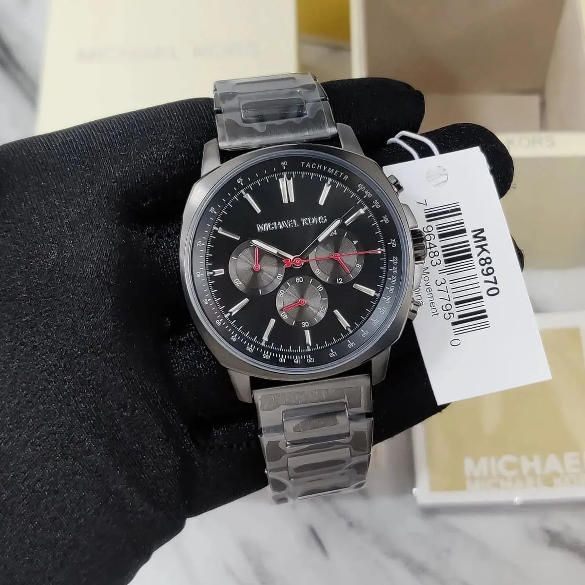 Michael Kors Sullivan Chronograph Black Dial Grey Steel Strap Watch For Men - MK8970