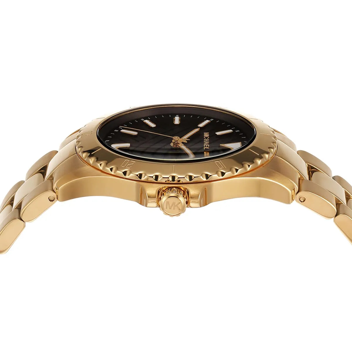Close-up detail of Michael Kors Everest dial with applied indices and sword-shaped hands