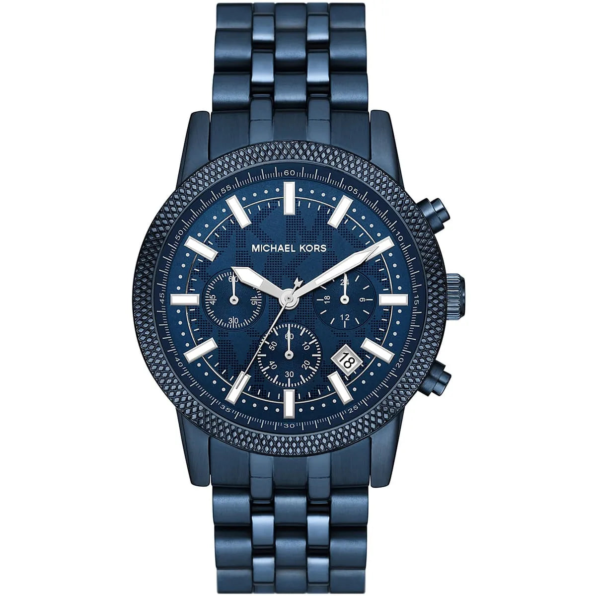 Michael Kors Hutton navy-tone chronograph watch with blue dial and metal strap
