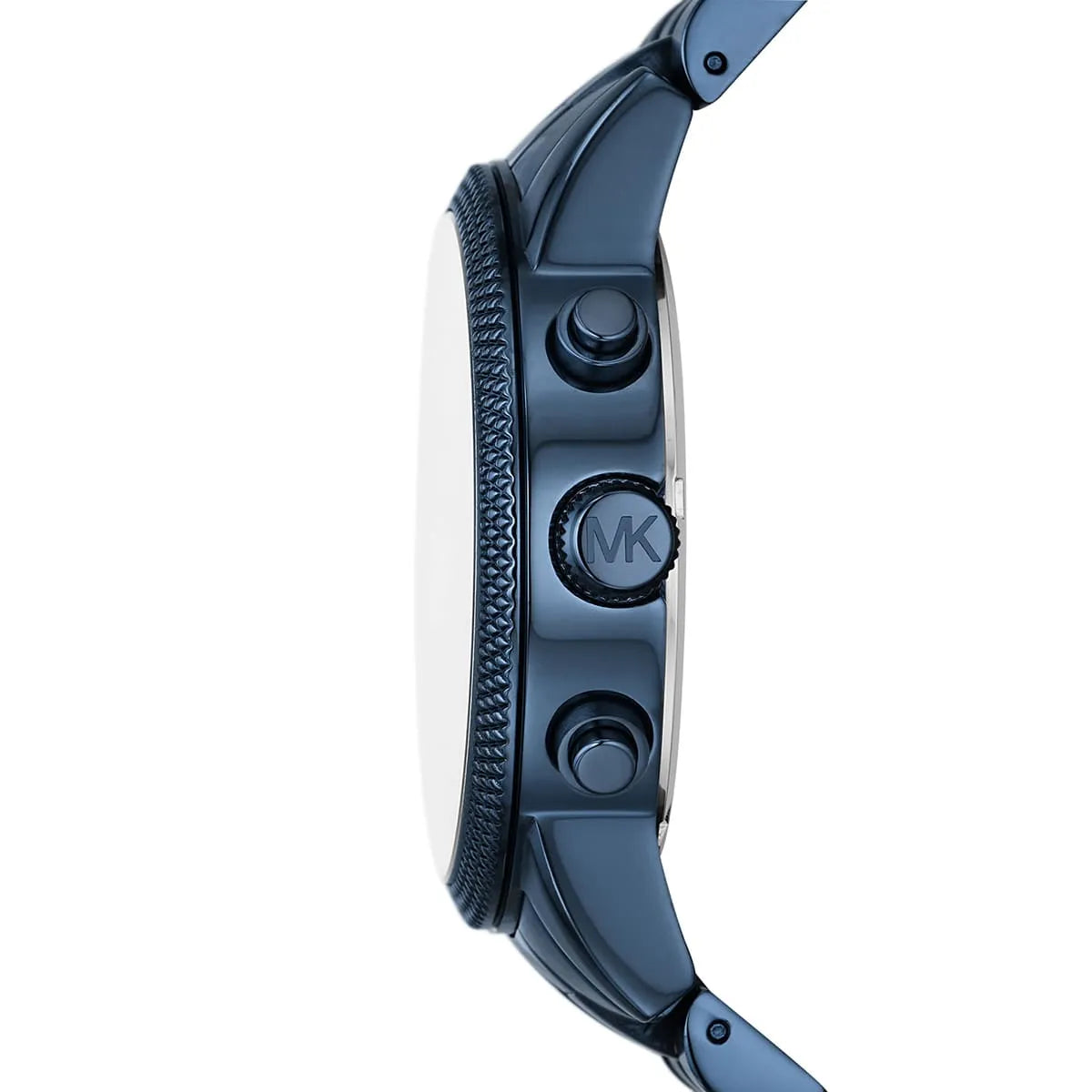 Michael Kors Hutton watch side view showing case thickness and chronograph pushers