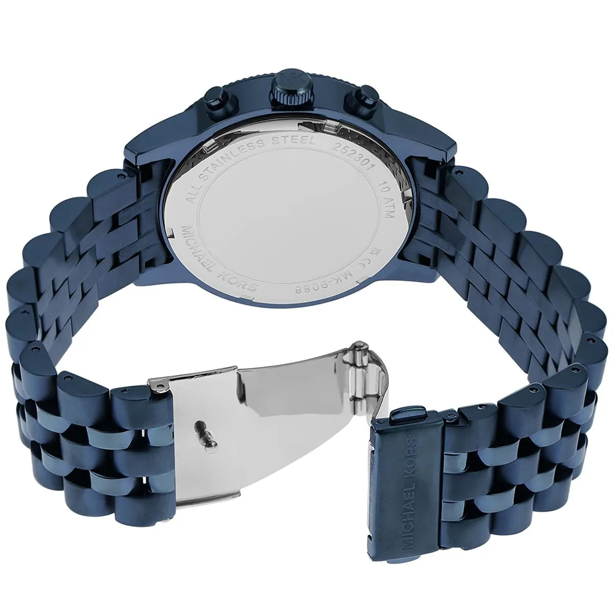 Michael Kors Hutton navy stainless steel link bracelet with deployment clasp
