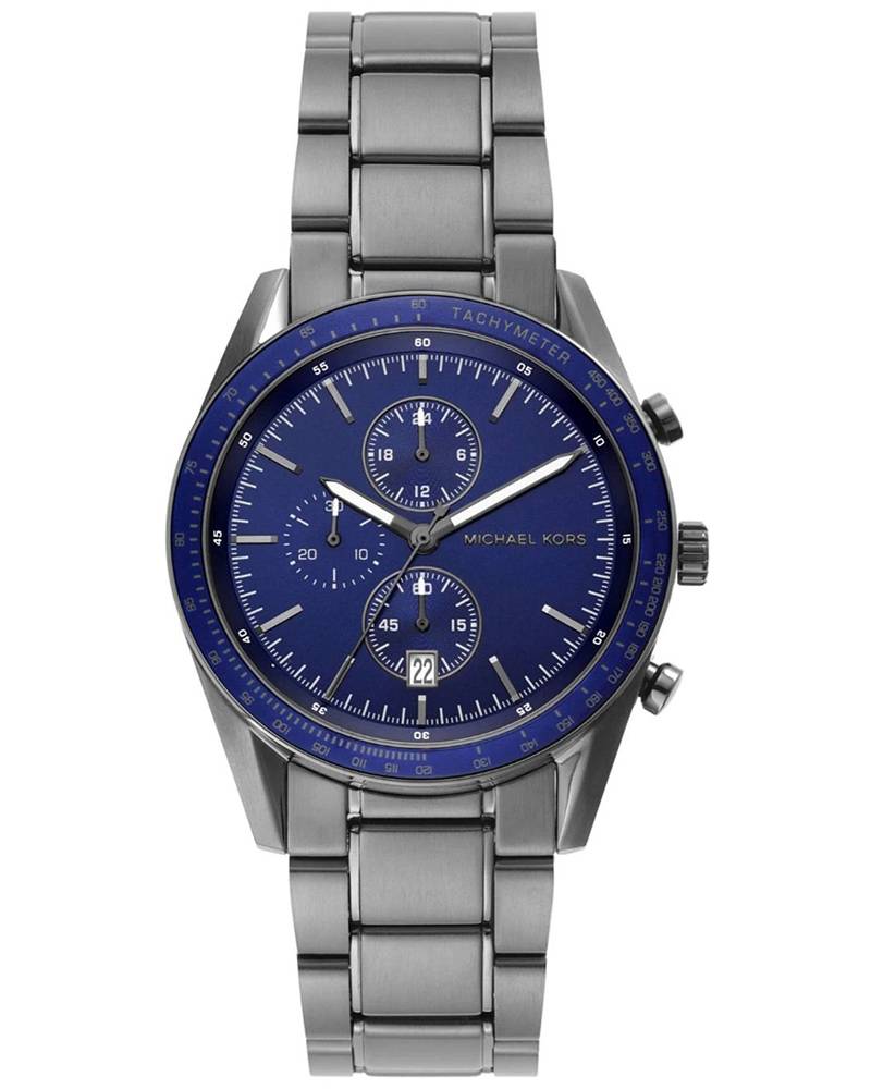 Michael Kors Warren MK9111 chronograph watch with navy blue dial and gunmetal bracelet