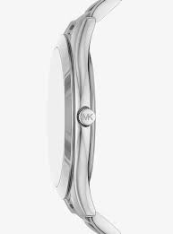 Side view of Michael Kors Aspyn watch showing case profile and metal bracelet