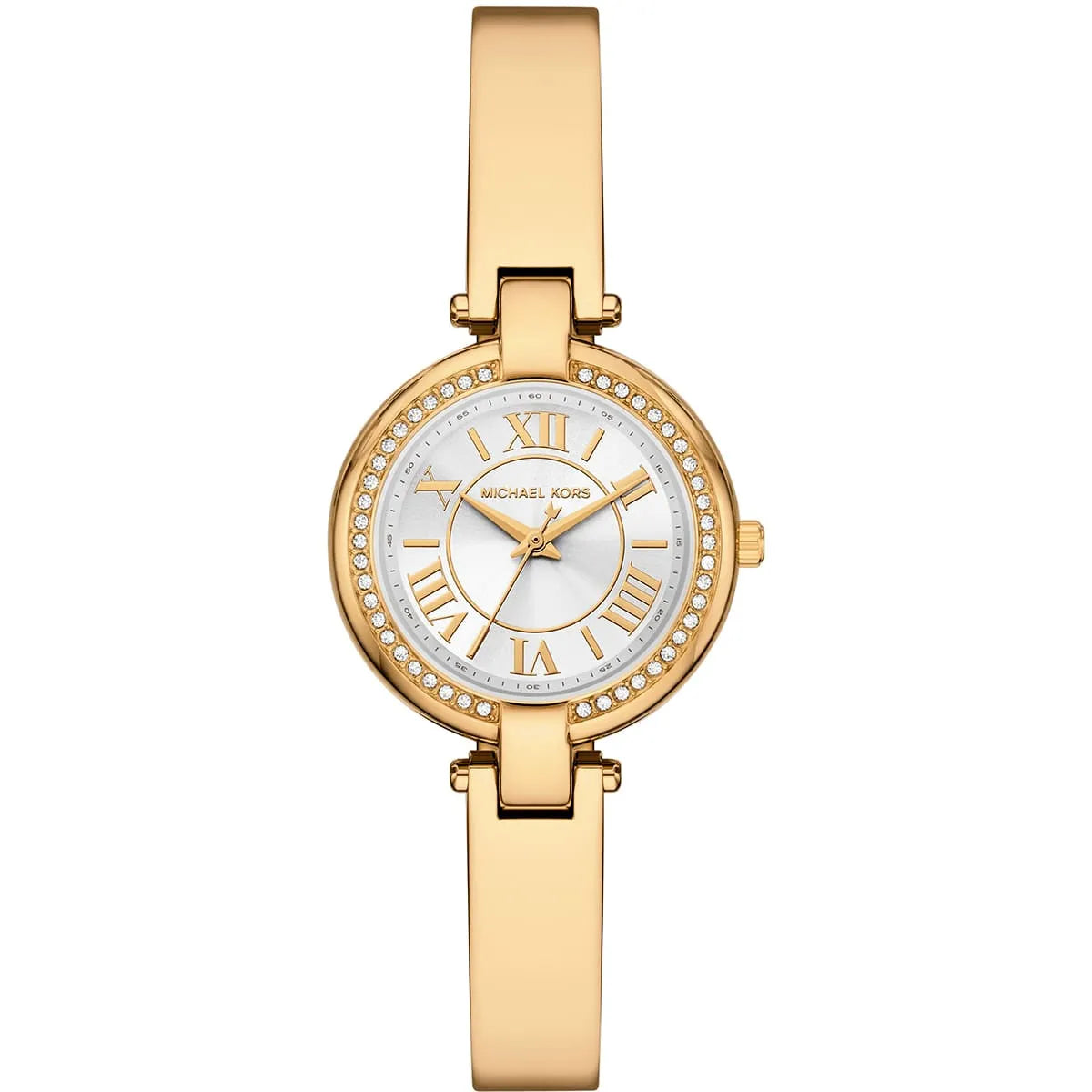 Mini Laney gold-tone bangle watch with crystal-accented bezel and Roman numeral dial