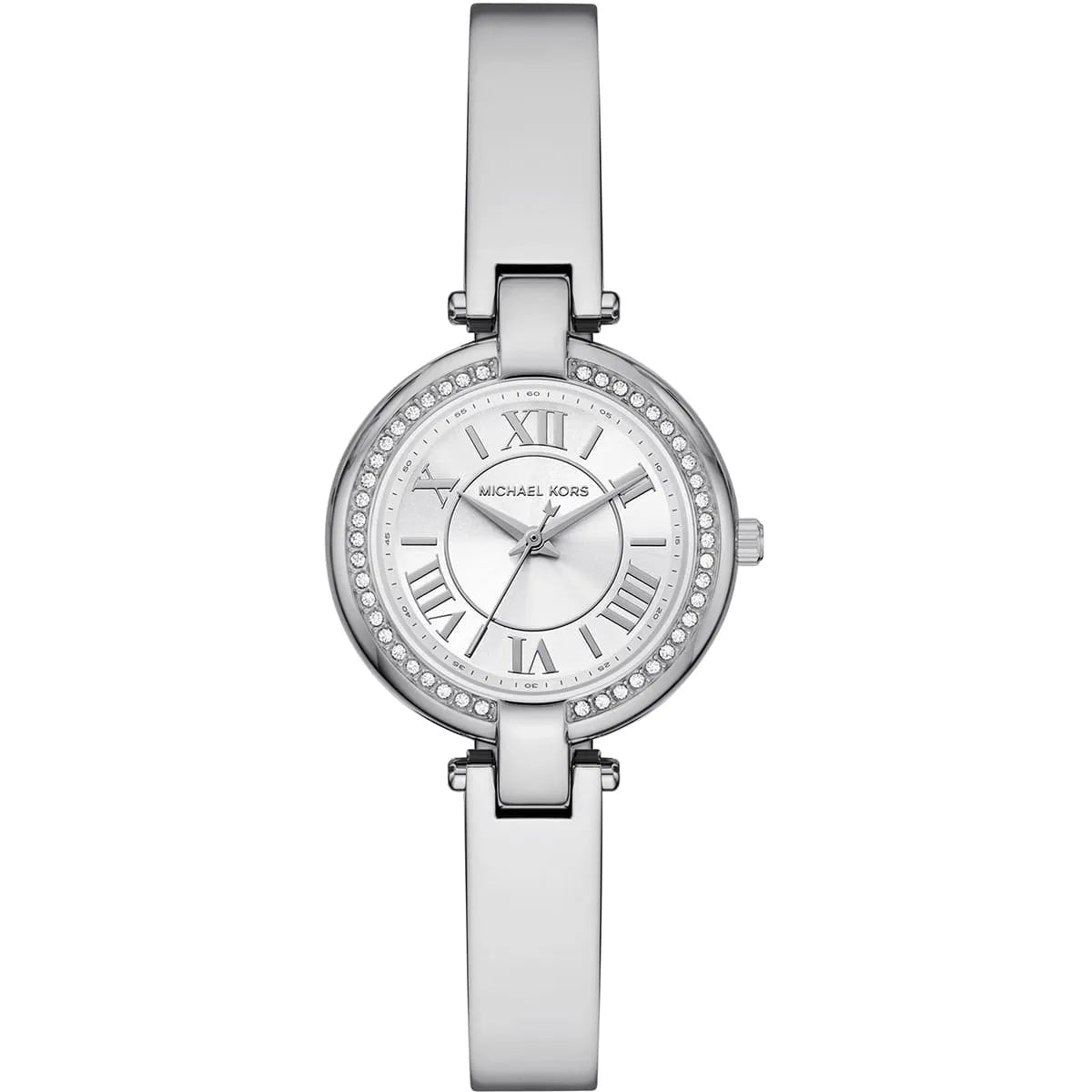 Mini Laney silver-tone bangle watch with crystal-accented round dial and Roman numerals