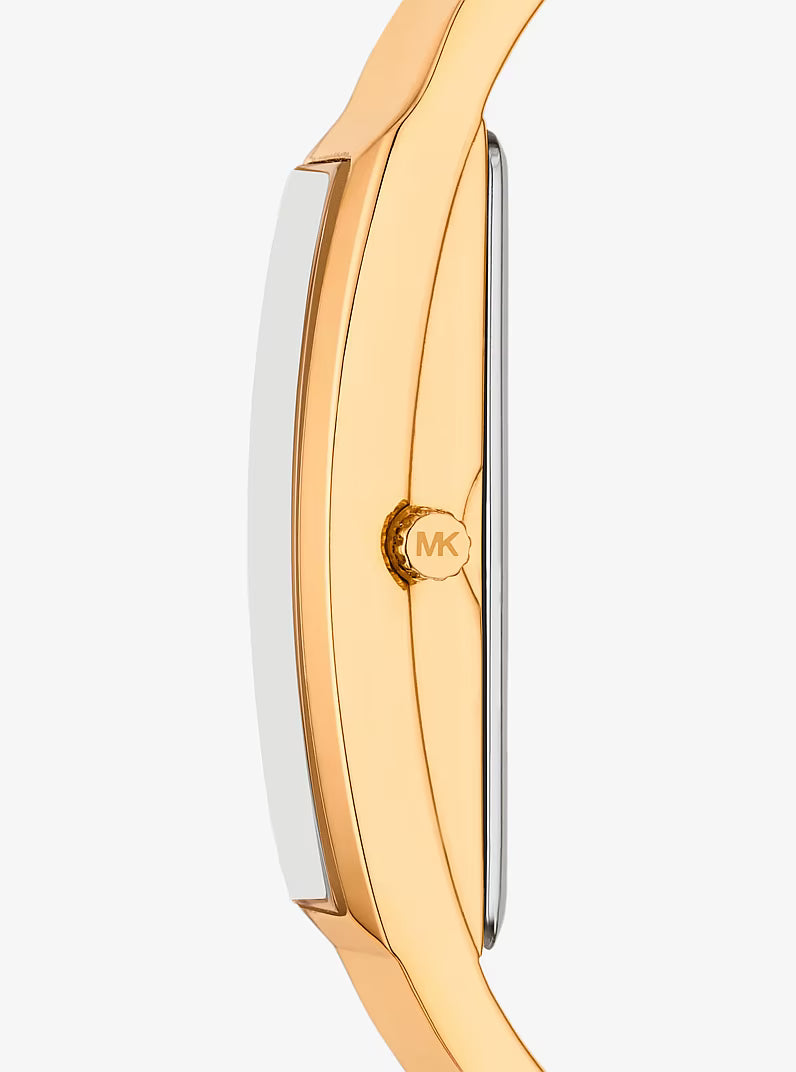 Michael Kors MKO1142 gold-tone bangle watch viewed from the side