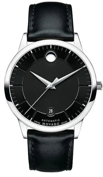 Movado 1881 Automatic Black Dial Black Leather Men's Watch - 0606873
