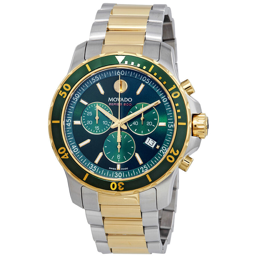 Movado Series 800 Swiss Chronograph Green Two Tone Gold Watch 2600148