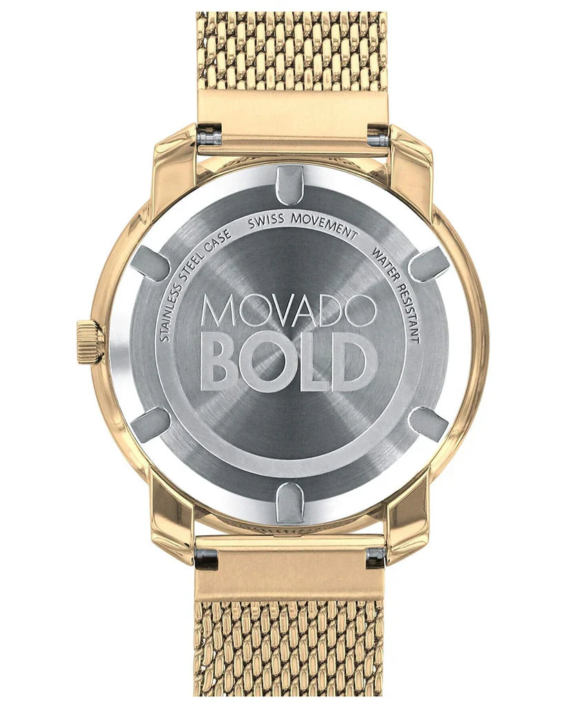 Movado Bold Gold Dial Gold Mesh Bracelet Women Watch - 3600242