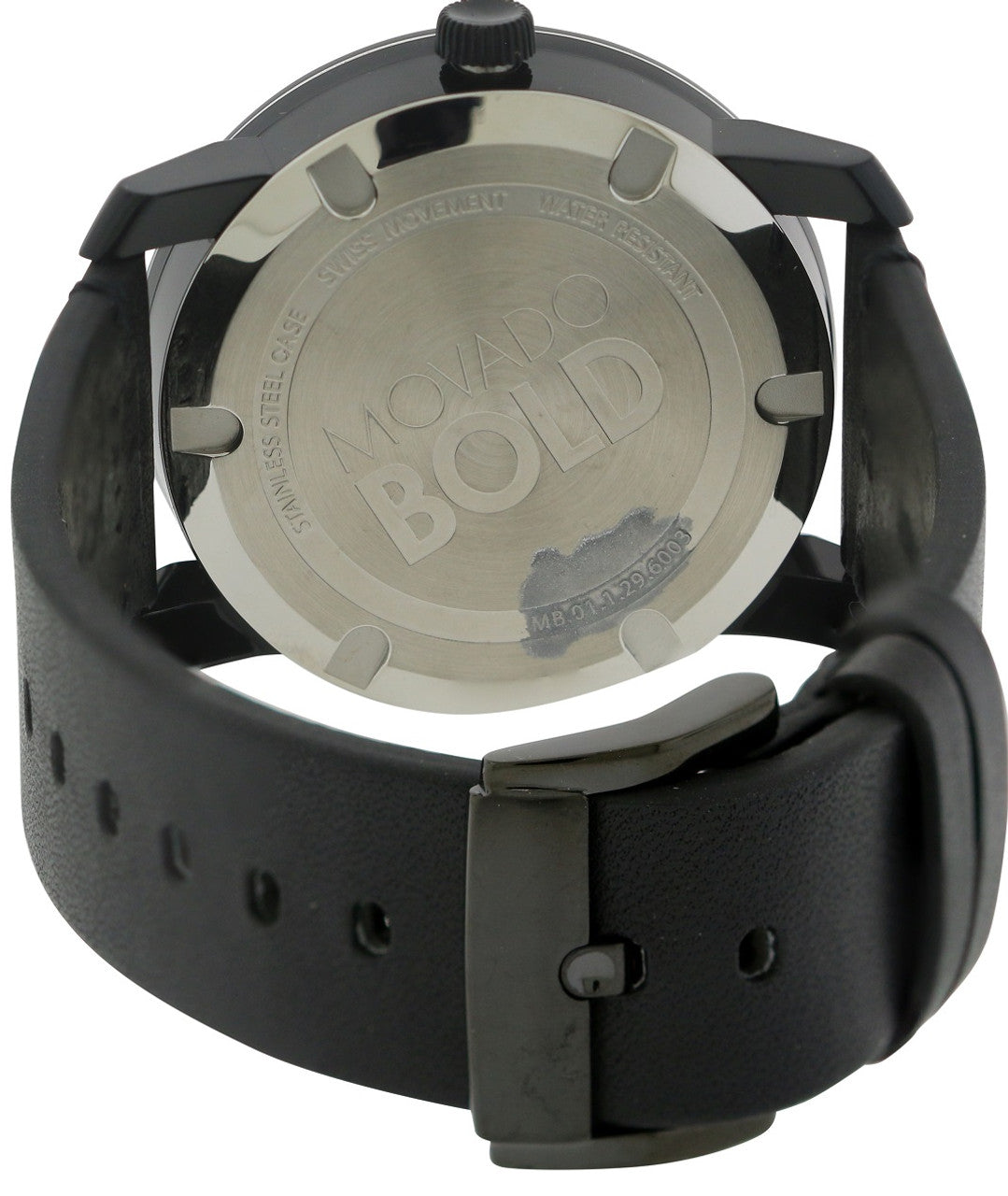 Movado Bold caseback showing transparent case back with BOLD branding